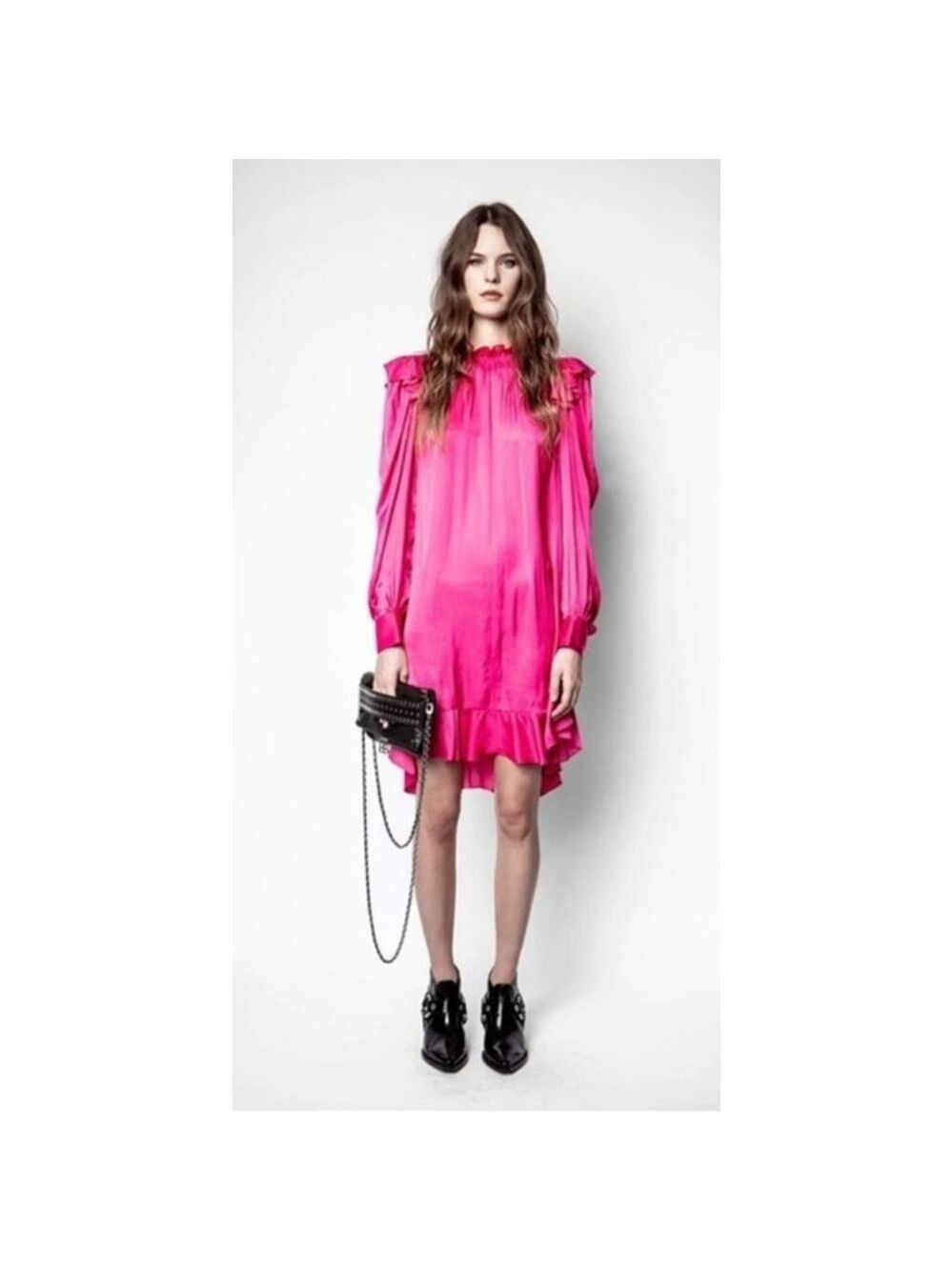 Zadig & Voltaire Ruins Pink Satin Ruffle Dress Size M